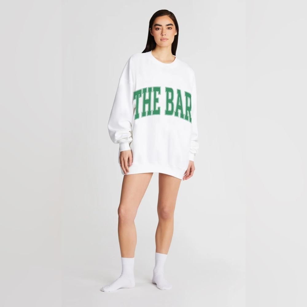 The Bar White Sweatshirt with Green Logo